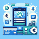 Illustrasjon av digital banktjeneste: en moderne mobiltelefon med bankapp, norske kroner og symboler for lån og kredittkort, lys og profesjonell stil